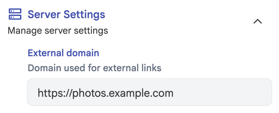Immich server settings - external domain